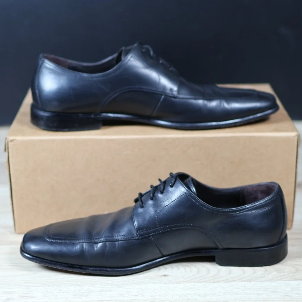 Bruno Magli Shoes Men Size 9.5 M Black Liramido Leather Derby Apron Toe Dress